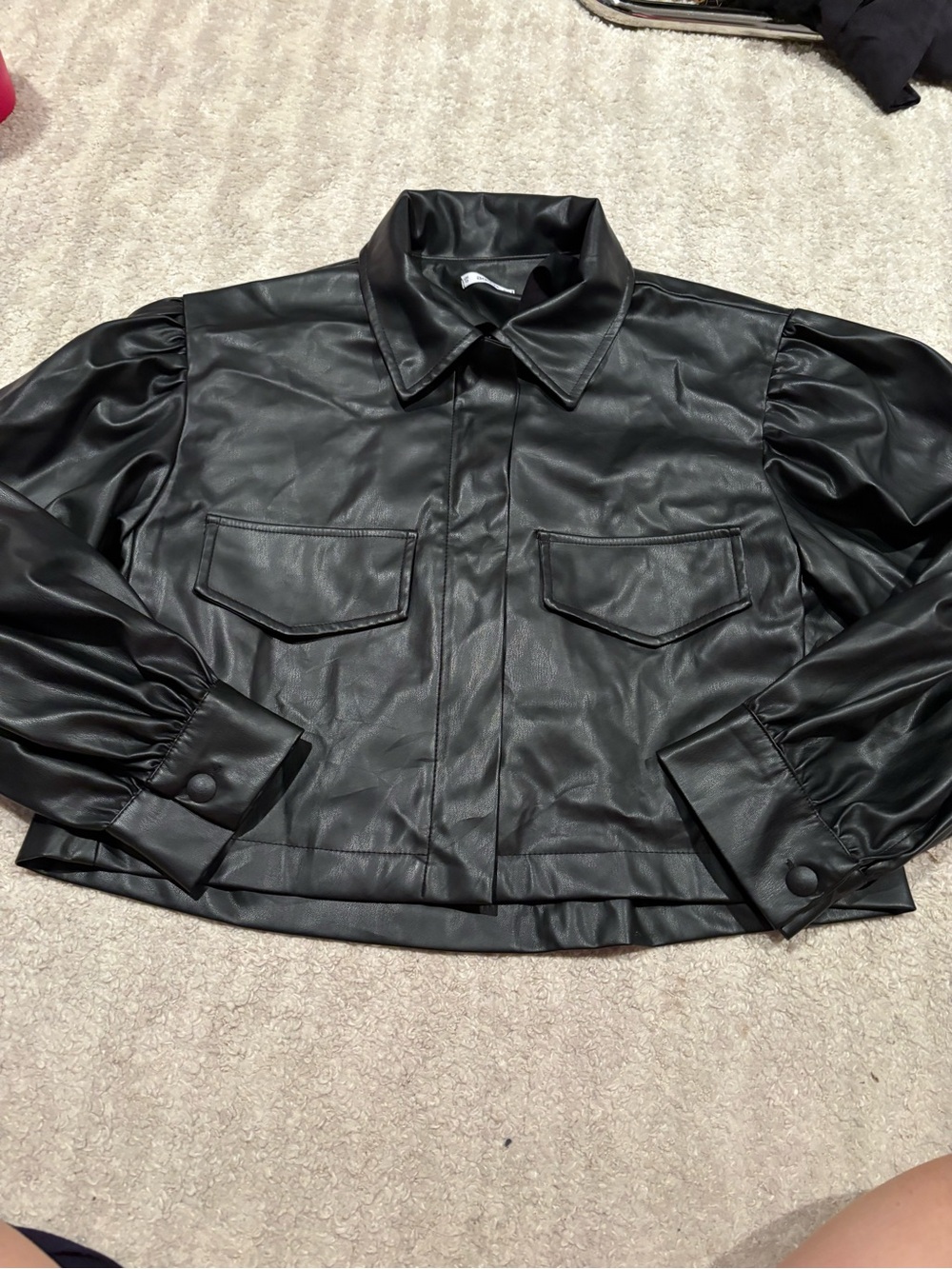 Addax faux leather cropped jacket